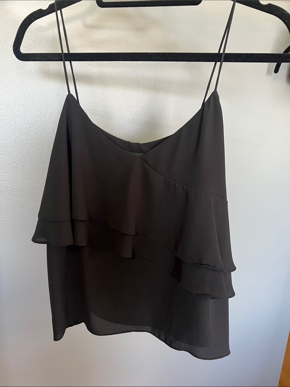 J. Crew Black Ruffle Tiered Spaghetti Strap Camisole